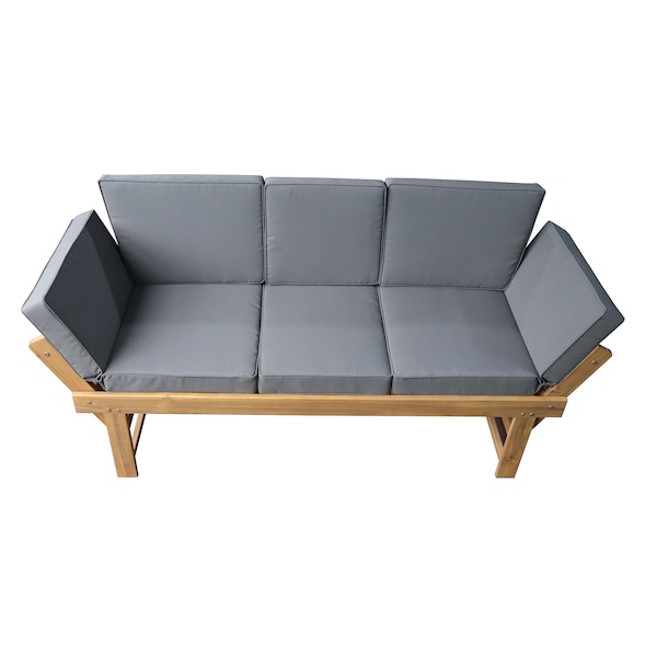 Deko Living Outdoor Acacia Wood Patio Bench/Lounge w/ Fold Down Center Table & Side Panels COP20209 - main